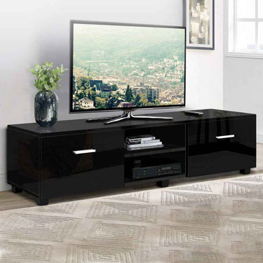 Artiss Entertainment Unit TV Cabinet 140cm Black High Gloss Storage Shelf
